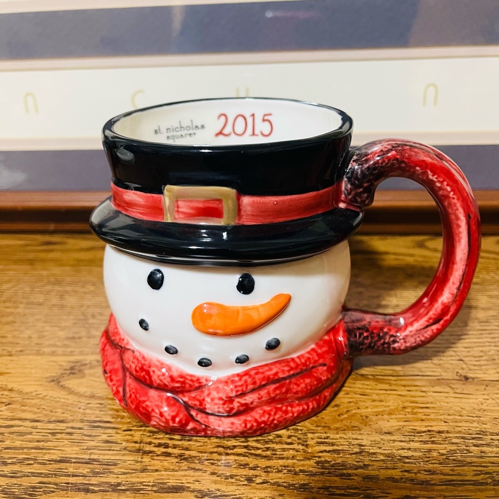 St. Nicholas Square Snowman Mug with Red Scarf and Black Hat